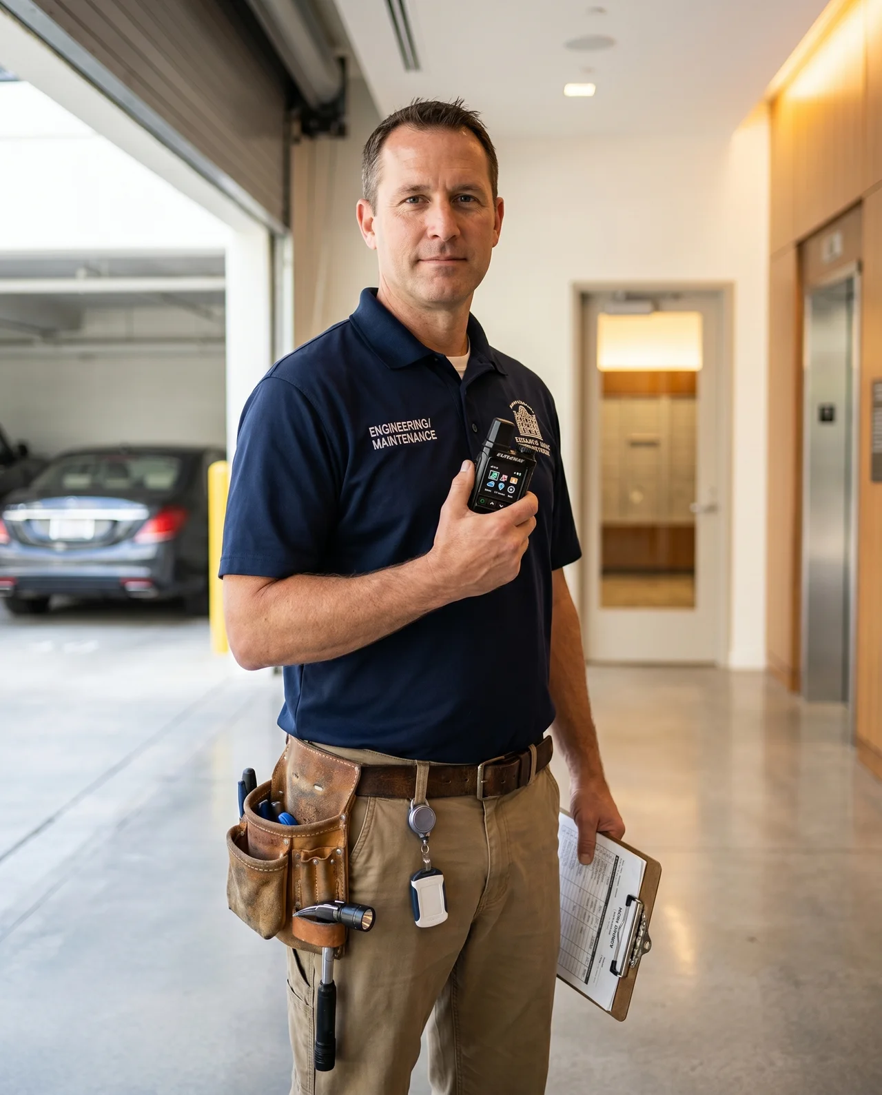 Operator using Elite2Way cellular push-to-talk radio in a property management environment